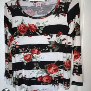 Striped floral long sleeve tee